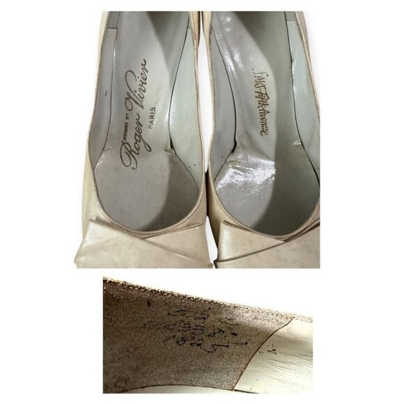 Vintage Roger Vivier Cream Leather Pumps with Flat Bow Detail, Size 5 1/2 - Picture 9 of 13